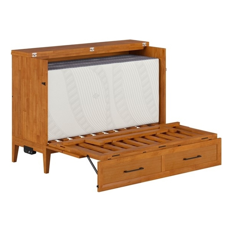 Pemberly Row Full Murphy Bed Chest w/ Mattress & Built-in Charger - Light Toffee