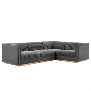 Pemberly Row 4-Piece Velvet Right-Facing Modular Sectional Sofa in Gray
