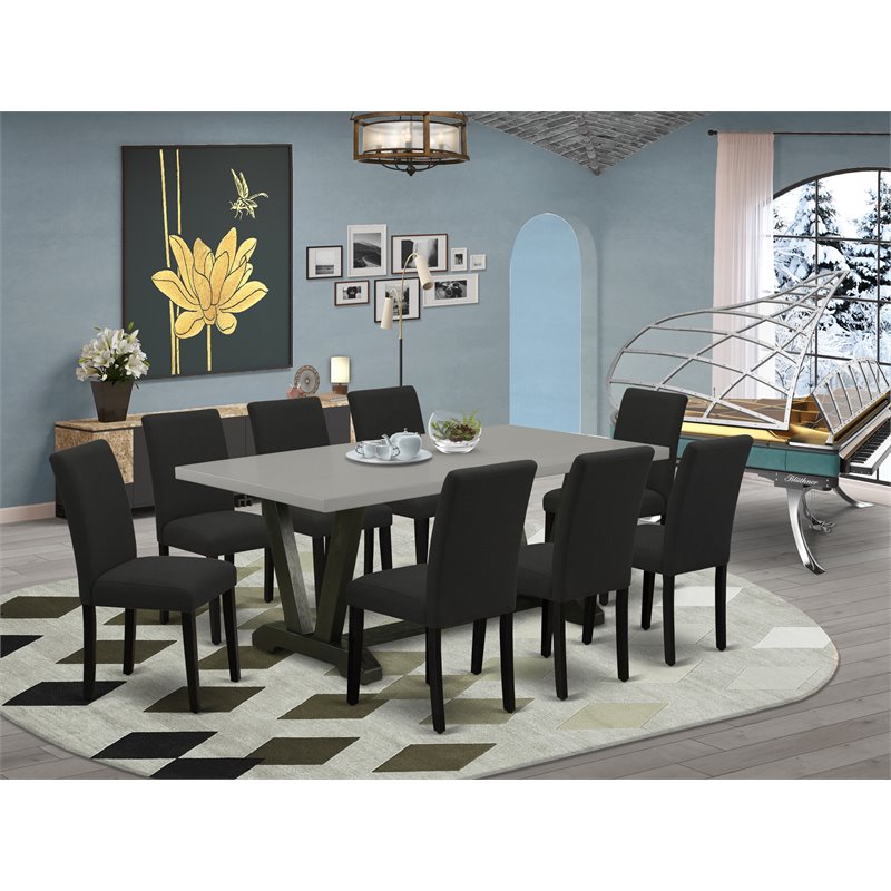 Pemberly Row V-Style 9-piece Wood Kitchen Set in Black Finish