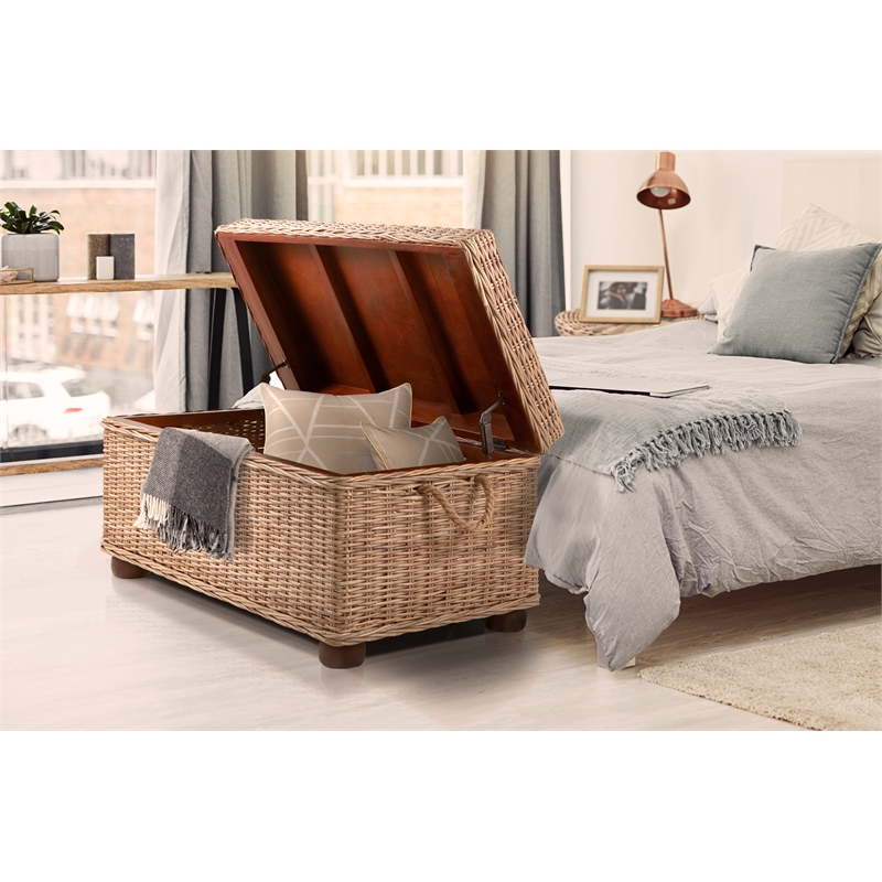 Pemberley Row Kubu Wicker Tan Storage Trunk Rectangular Handmade 37