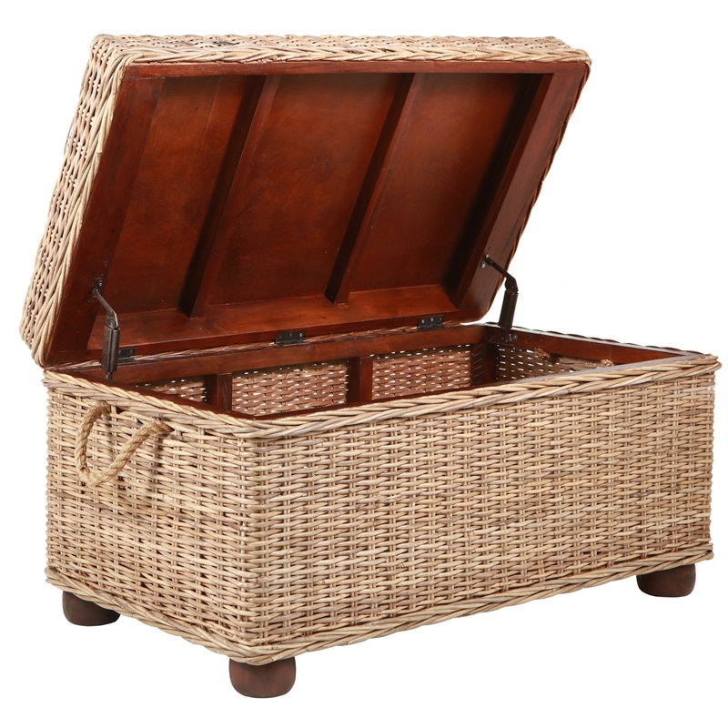 Pemberley Row Kubu Wicker Tan Storage Trunk Rectangular Handmade 37