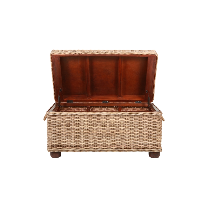 Pemberley Row Kubu Wicker Tan Storage Trunk Rectangular Handmade 37