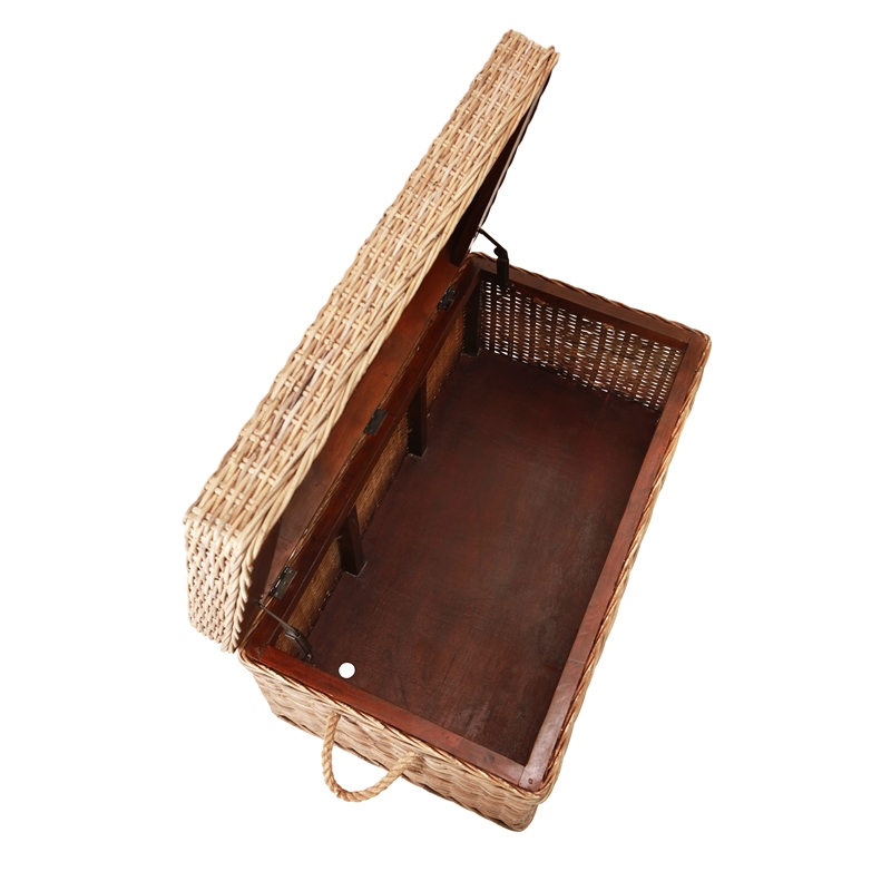 Pemberley Row Kubu Wicker Tan Storage Trunk Rectangular Handmade 37