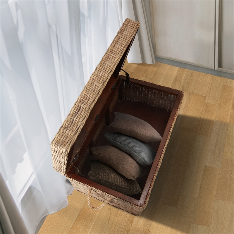 Pemberley Row Kubu Wicker Tan Storage Trunk Rectangular Handmade 37