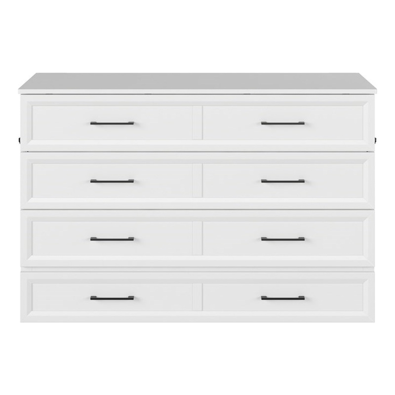 Pemberly Row Queen Wood Murphy Bed Chest with Mattress Drawer & Charger in White
