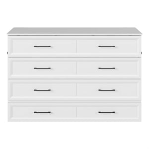 Pemberly Row Queen Wood Murphy Bed Chest with Mattress Drawer & Charger in White