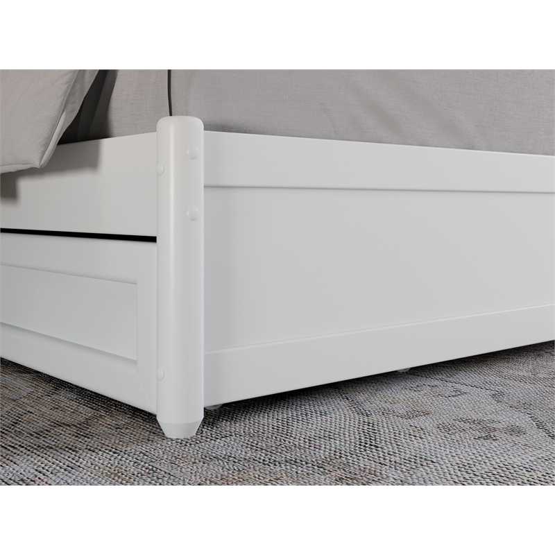 Pemberly Row Queen Platform Bed with Panel Footboard & Twin XL Trundle in White