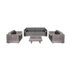 Pemberly Row Outdoor 4Pc Conversation Set in Gray Eucalyptus Wood with Cushions