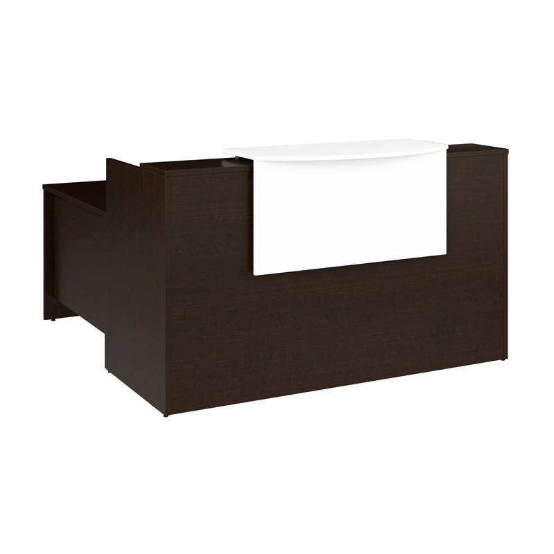 Pemberly Row Engineered Wood L-Shaped Reception Desk with Counter - Mocha Cherry