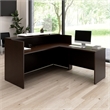 Pemberly Row Engineered Wood L-Shaped Reception Desk with Counter - Mocha Cherry