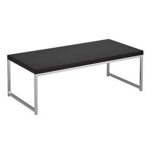 Pemberly Row Coffee Table Black Wood Veneer Top with Chrome Steel Base