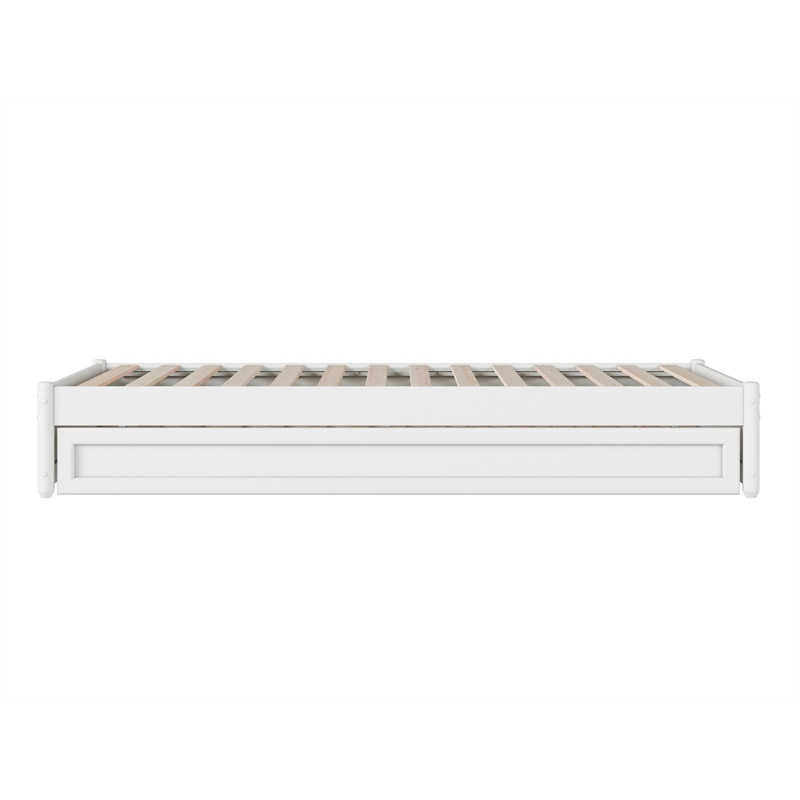 Pemberly Row Twin XL Solid Wood Panel Platform Bed with Storage Drawers in White