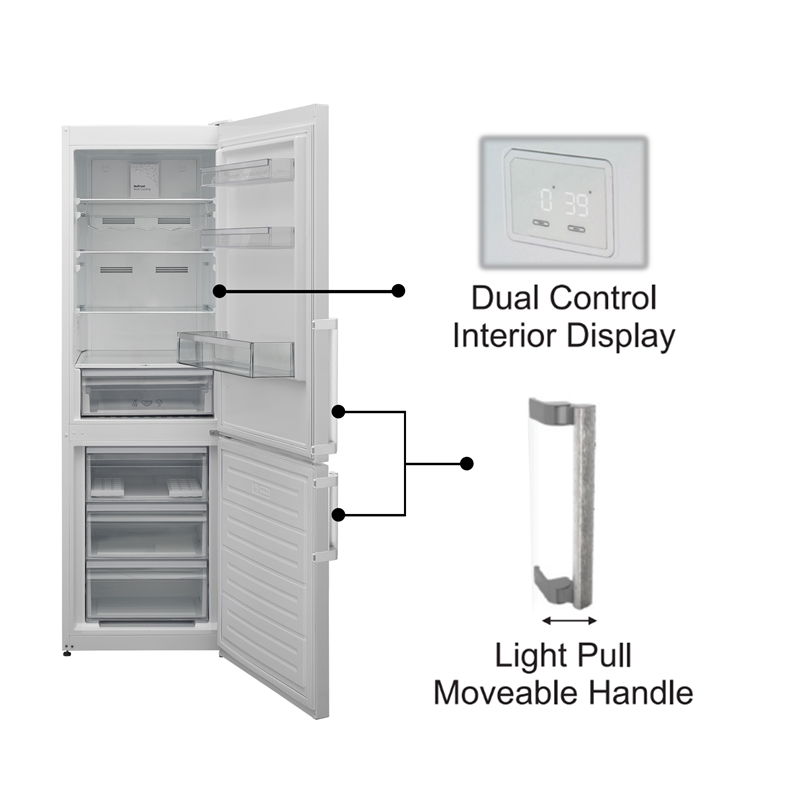 Pemberly Row 12cf No Frost Bottom Freezer Refrigerator Wine Rack in White