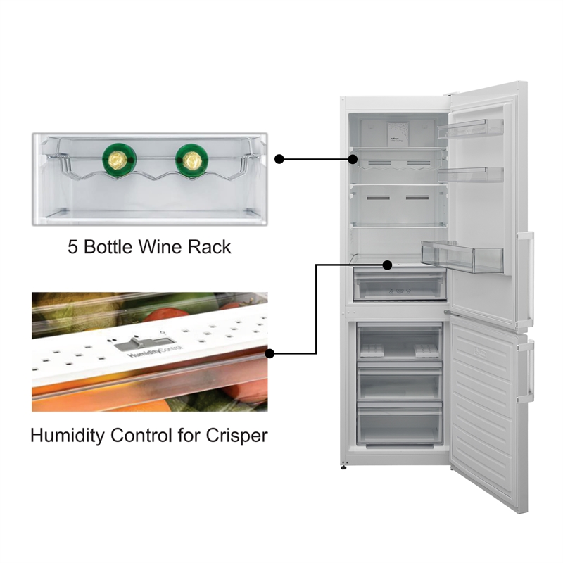 Pemberly Row 12cf No Frost Bottom Freezer Refrigerator Wine Rack in White