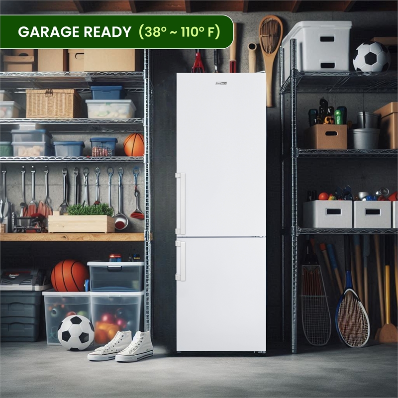 Pemberly Row 12cf No Frost Bottom Freezer Refrigerator Wine Rack in White