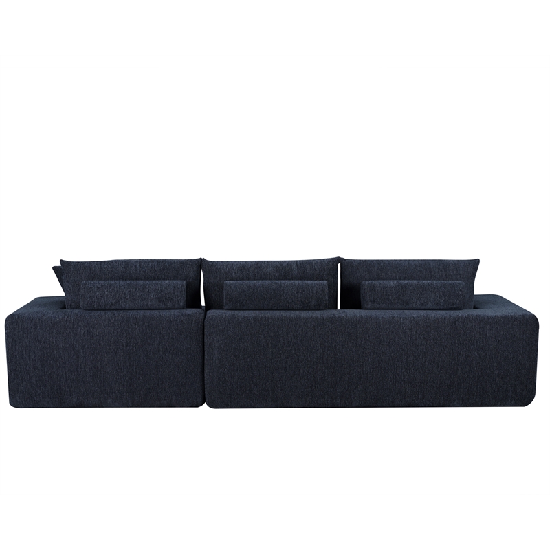 Pemberly Row Modern Couch Blue Chenille Fabric Sofa Bed Sectional Sleeper