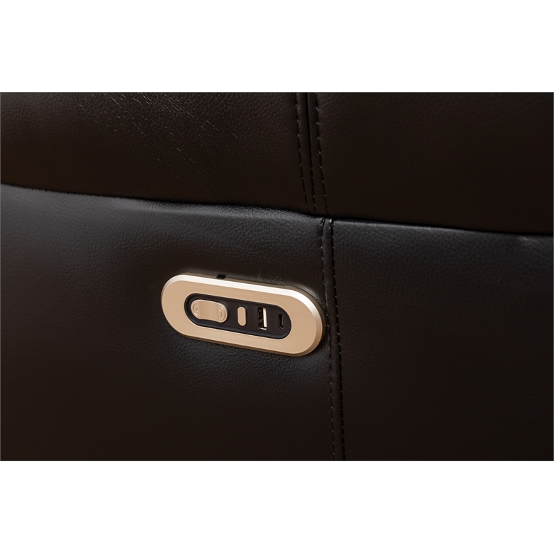 Pemberly Row Faux Leather Sectional w/ LED USB Speaker Wireless Charger in Black