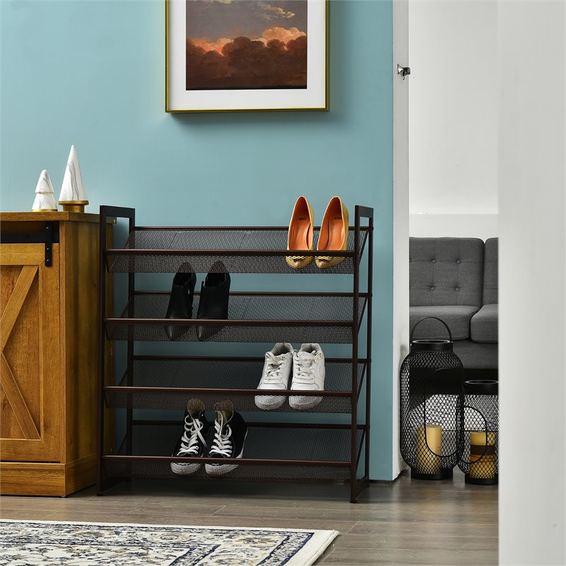 Pemberly Row 4-Tier Adjust to Flat Slant Shoe Rack / Organizer in Brown