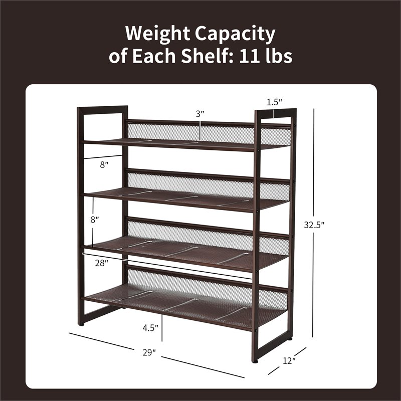 Pemberly Row 4-Tier Adjust to Flat Slant Shoe Rack / Organizer in Brown