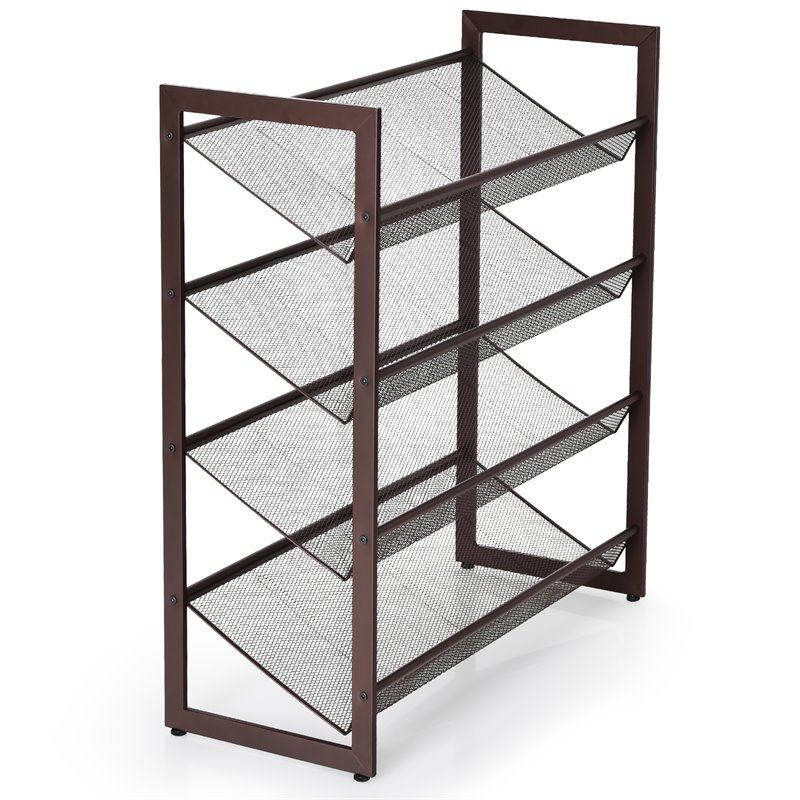 Pemberly Row 4-Tier Adjust to Flat Slant Shoe Rack / Organizer in Brown