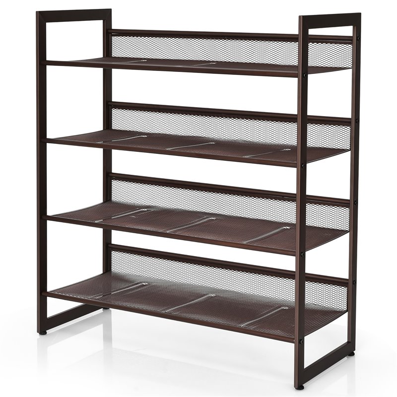 Pemberly Row 4-Tier Adjust to Flat Slant Shoe Rack / Organizer in Brown