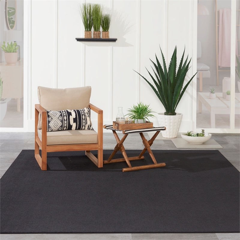 Pemberly Row 8' x 10' Black Fabric Outdoor Area Rug (8' x 10')