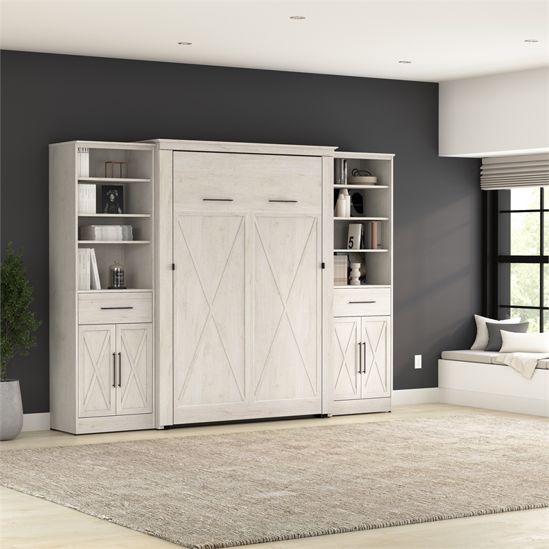 Pemberly Row Full Murphy Bed and Wardrobes (113W) - Engineered Wood in White