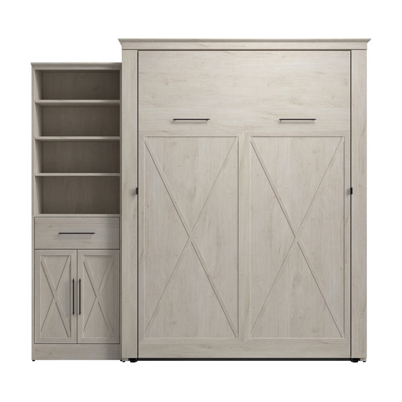 Pemberly Row Queen Murphy Bed with Wardrobe (94W) - Engineered Wood in White