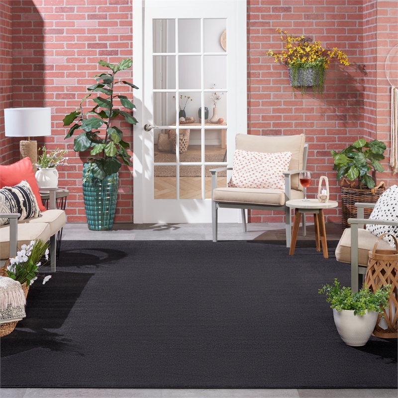 Pemberly Row 12' x 15' Black Fabric Outdoor Area Rug (12' x 15')
