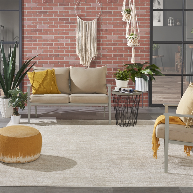 Pemberly Row 8' x 10' Ivory Beige Fabric Outdoor Area Rug (8' x 10')