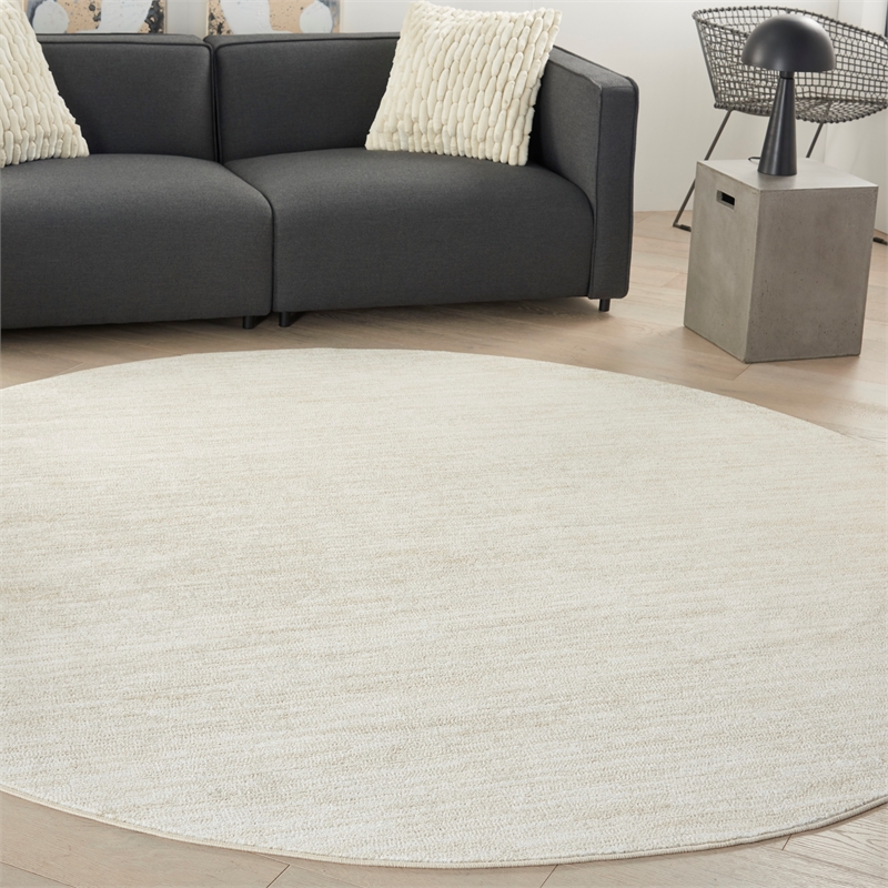 Pemberly Row 8' x Round Ivory Beige Fabric Outdoor Area Rug (8' Round)