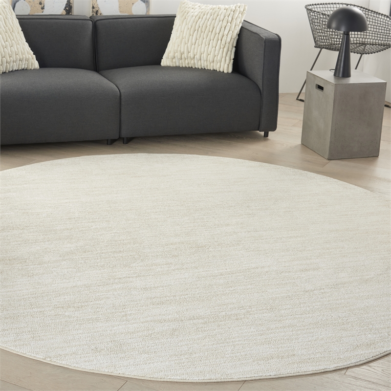 Pemberly Row 8' x Round Ivory Beige Fabric Outdoor Area Rug (8' Round)