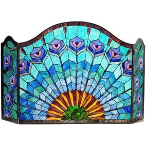 Pemberly Row Glass3pcs Folding Peacock Fireplace Screen 48&quot Wide