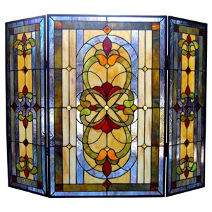Pemberly Row Glass3pcs Folding Victorian Fireplace Screen 40&quot Wide