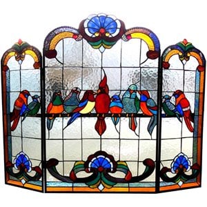 Pemberley Row Glass Multi-Colored Fireplace Screen Rectangular Victorian Design 40&quot Assembled