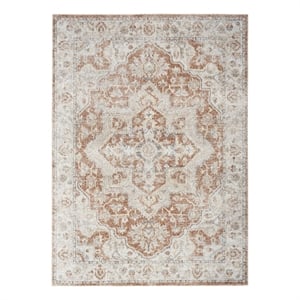 Pemberly Row Machine Washable 6'7&quot x 9' Gold/Multicolor Vintage Indoor Rug