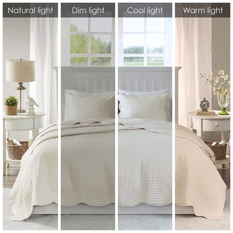 Pemberly Row 3-Piece Reversible Scalloped Edge Quilt Set in Cream