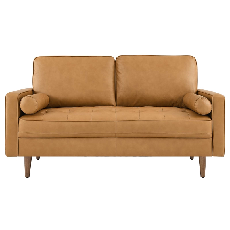 Pemberly Row Modern Style Leather and Dense Foam Loveseat in Tan Finish