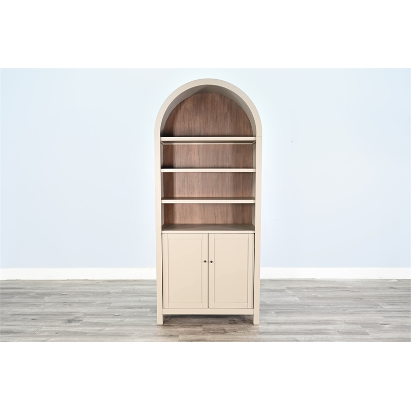 Pemberly Row Contemporary Arched Display Cabinet with Doors in Off White