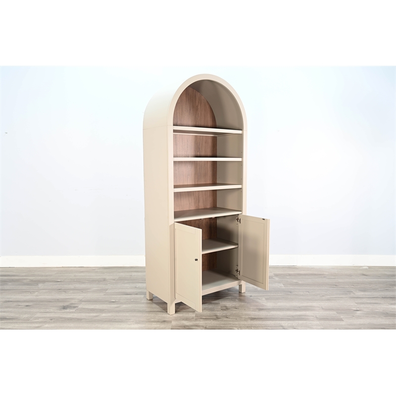 Pemberly Row Contemporary Arched Display Cabinet with Doors in Off White