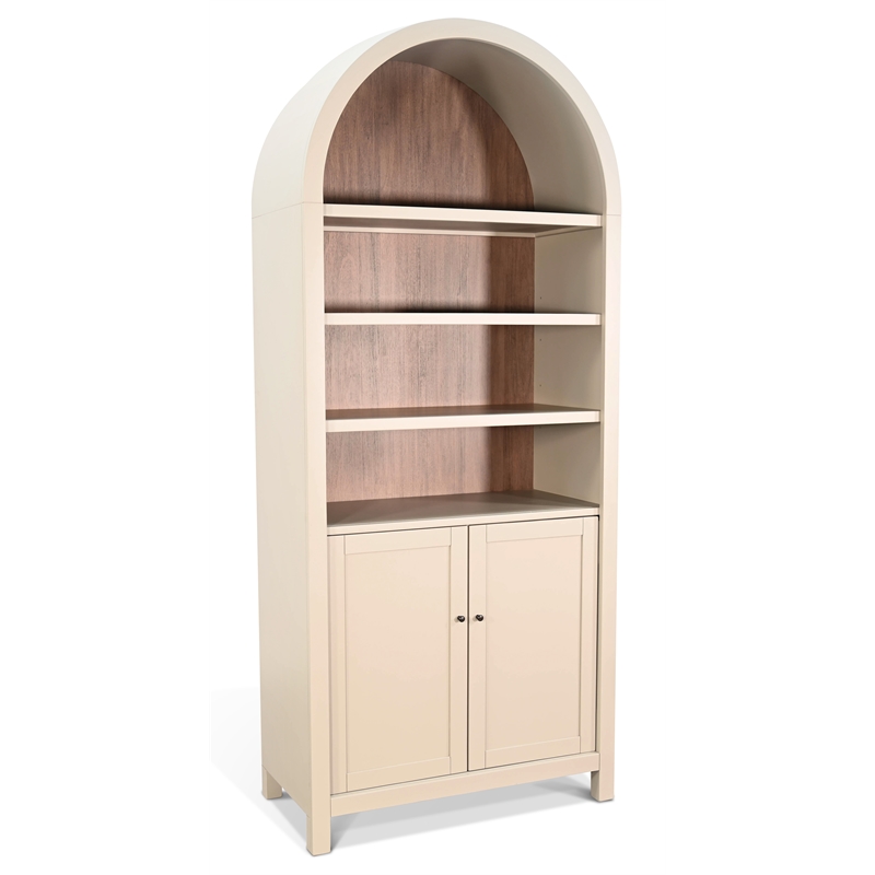 Pemberly Row Contemporary Arched Display Cabinet with Doors in Off White