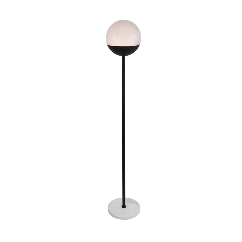 Pemberly Row Eclipse 1-Light Metal & Glass Floor Lamp in Black/Frosted White
