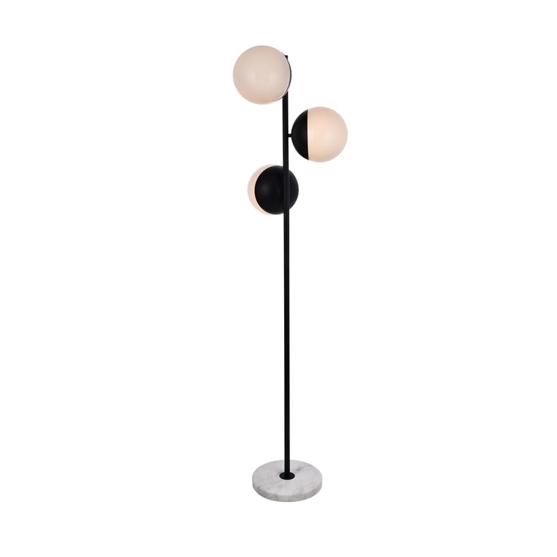 Pemberly Row 3-Light Metal Floor Lamp in Black and Frosted White