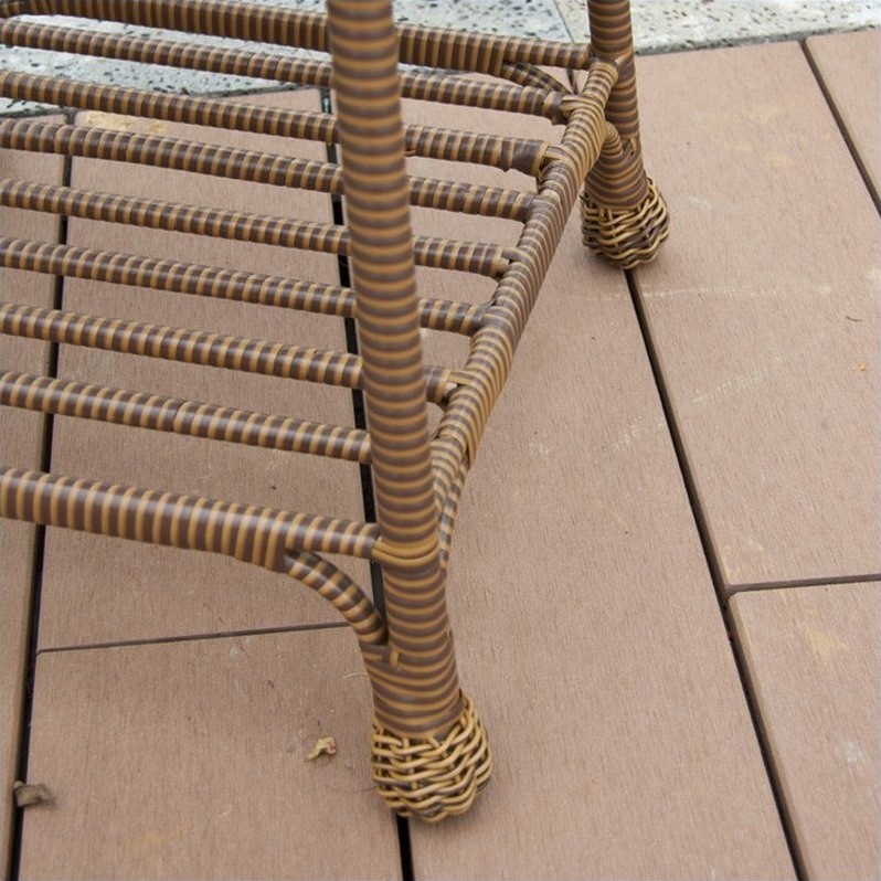Pemberly Row Set of 2 Contemporary Wicker Patio End Tables in Honey