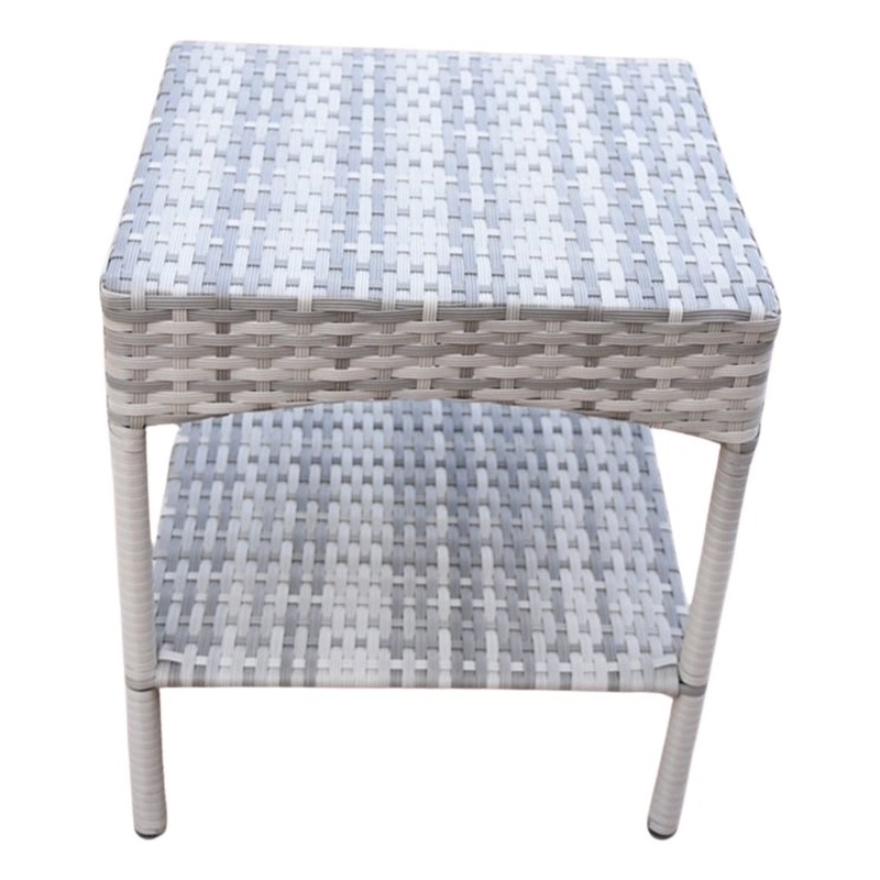Pemberly Row Set of 2 Contemporary Wicker Patio End Tables in Gray