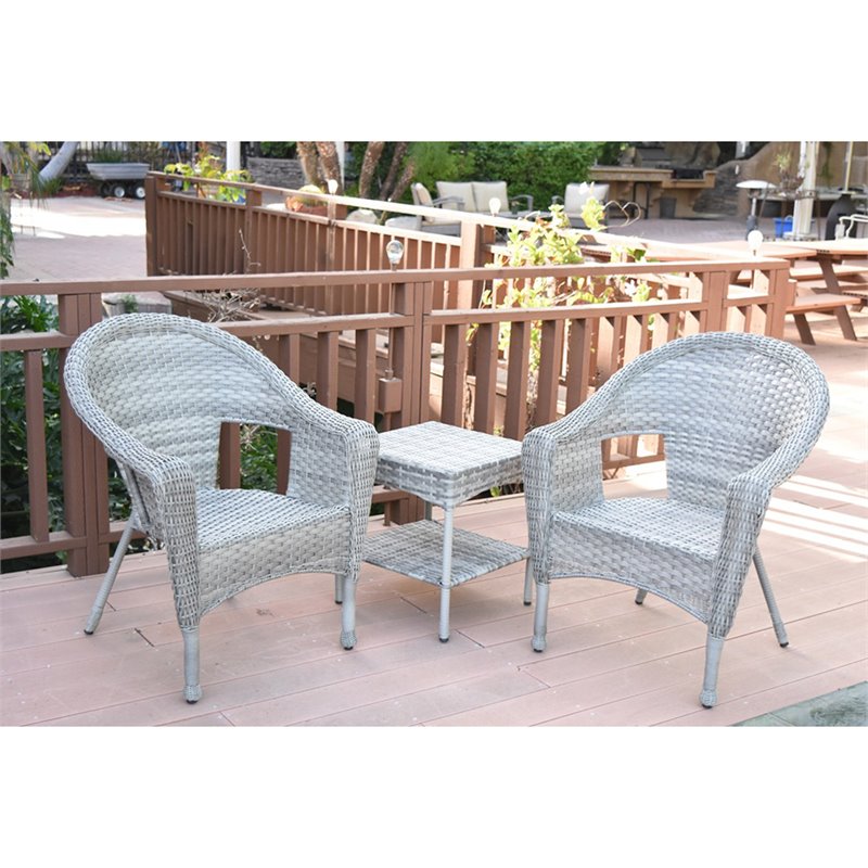 Pemberly Row Set of 2 Contemporary Wicker Patio End Tables in Gray