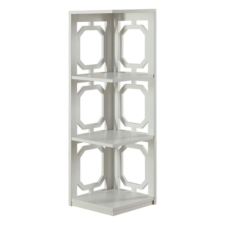Pemberly Row Set of 2 Three-Shelf Corner Bookcases in White Wood