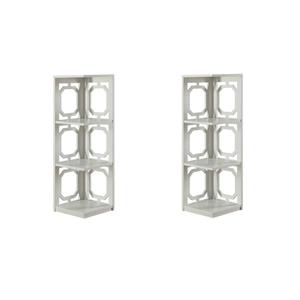 Pemberly Row Set of 2 Three-Shelf Corner Bookcases in White Wood