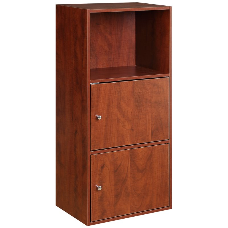 Pemberly Row Set of 2 Contemporary Two-Door Bookcases in Cherry Wood