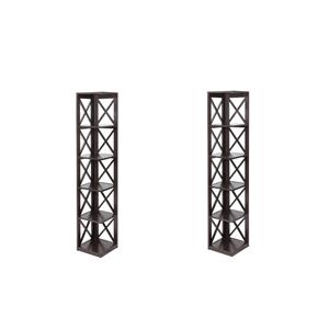 Pemberly Row Set of 2 Five-Tier Corner Bookcases in Espresso Wood